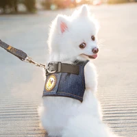 fashion dog vest style chest strap collar medium small pet print leash dog collar and harness set breathable cat teddy vest
