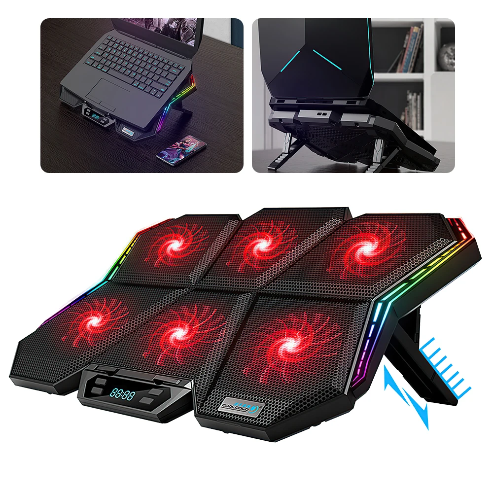 

Кулер SPASH RGB для ноутбука, портативный компьютерный охлаждающий кронштейн с шестью светодиодными вентиляторами, регулируемая сенсорная охл...