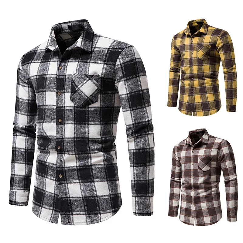 Mens Shirts Checked Print Flannel Long Sleeve Soft Warm Winter Spring Casual Tops