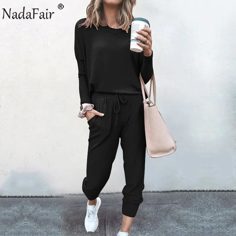 Nadafair/Повседневный женский спортивный костюм комплект из двух предметов топ и