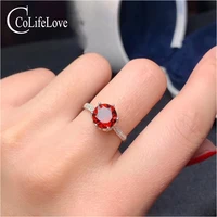 colife jewelry 925 silver garnet for daily wear 8mm natural garnet silver ring fashion engagement ring for woman silver gem ring