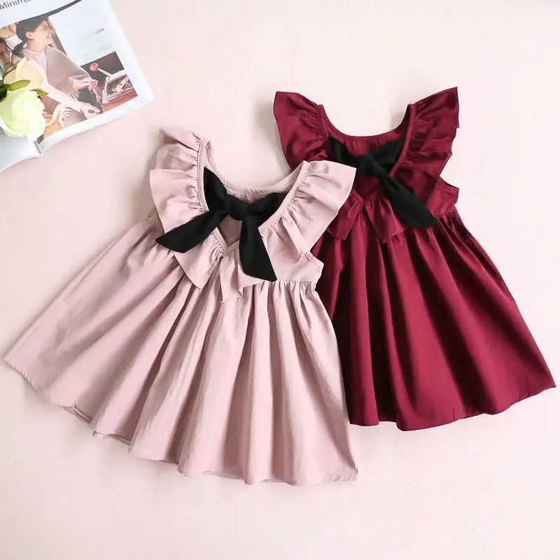 

New Summer Children Clothing Solid Sleeveless Backless Ruffles Pleated Cute Princess Kids Dresses For Girls
