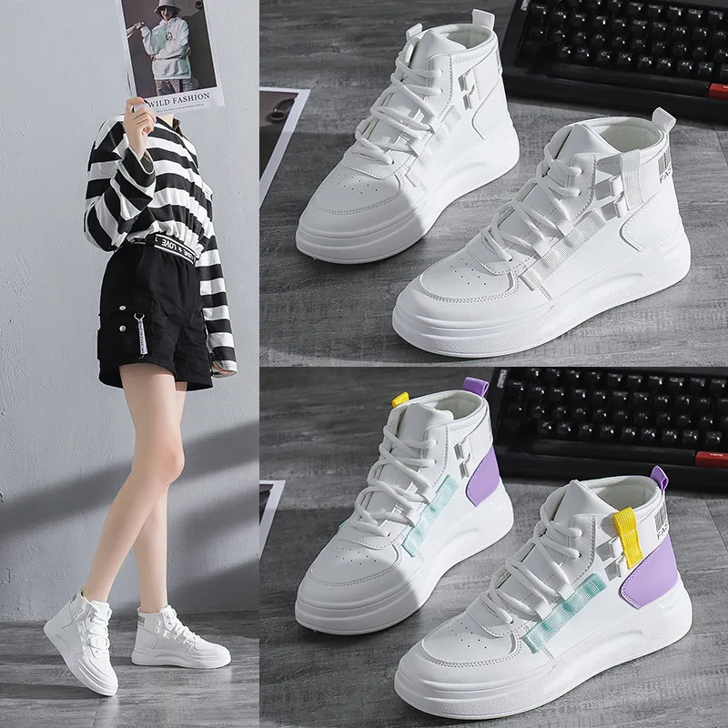 

Casual Shoes Women Fall 2021 New Sneakers Women's Breathable Leather High-top White Shoes Women Korean Version