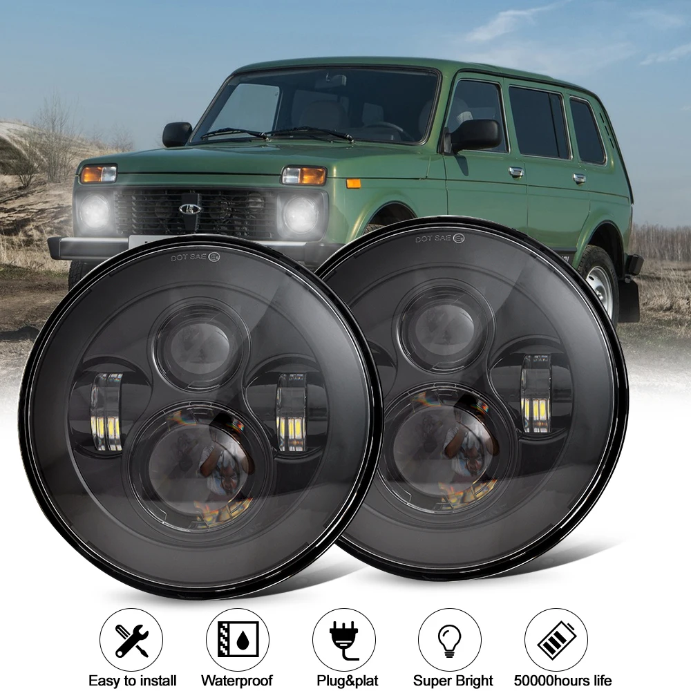 

For Lada Niva Offroad 4x4 45W 7 Inch Round Headlight With High Low Beam UAZ Jungle Hunter Hummer H1&H2 Head lights Assembly