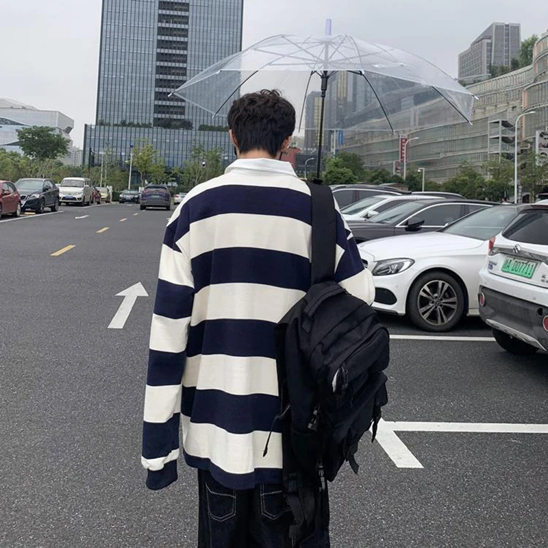 Мужская футболка поло с длинным рукавом в полоску|Мужские футболки| |