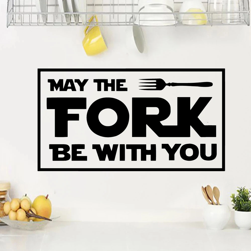 

Wall Stickers May The Fork Be With You Quotes Murals Kitchen Self Adhesive Waterproof Vinyl Decals For Bedroom Decoration HJ0619