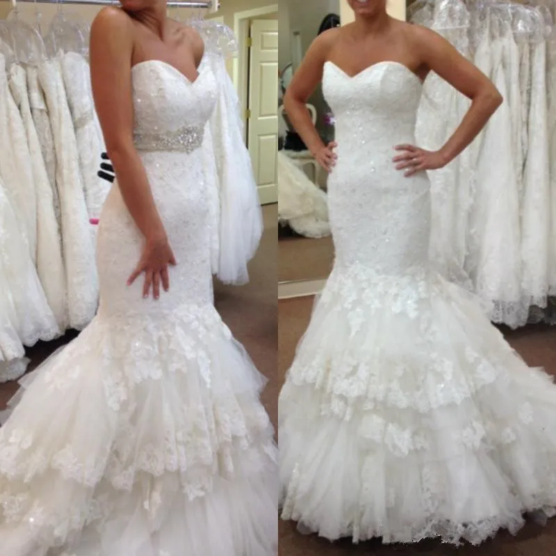 

Sexy Mermaid Lace Wedding Dresses Bridal Gowns Sweetheart Beaded Tulle wedding Gowns Handmade plus size Vestido De Noiva