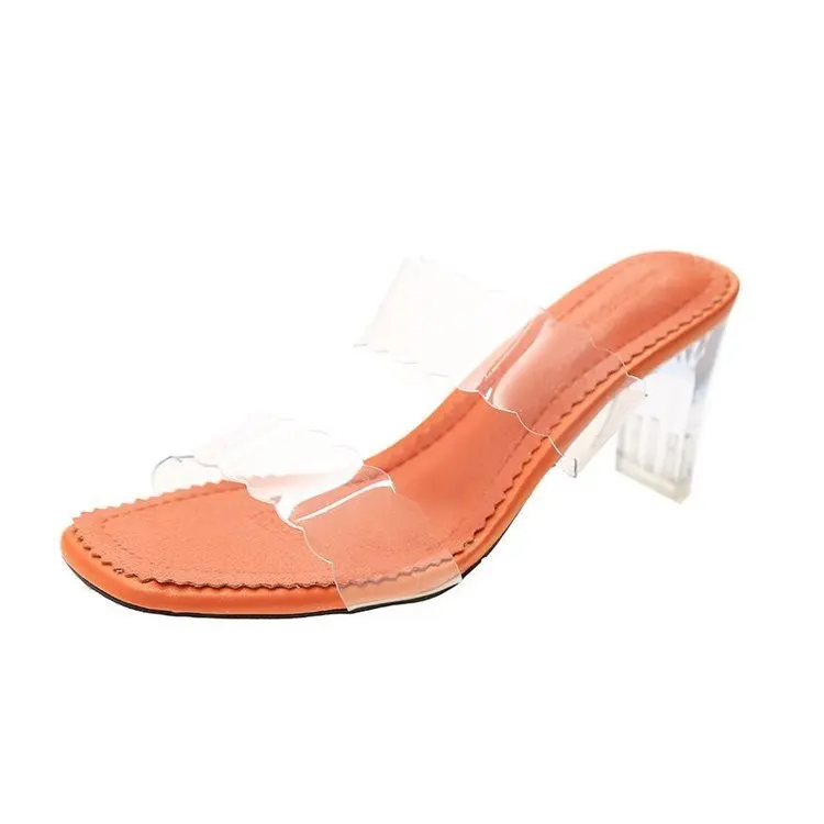 

Transparent Slippers Shoes Square heel Luxury Slides Slipers Women Heeled Mules Low Block Designer 2021 High Fashion Rome PVC Ba