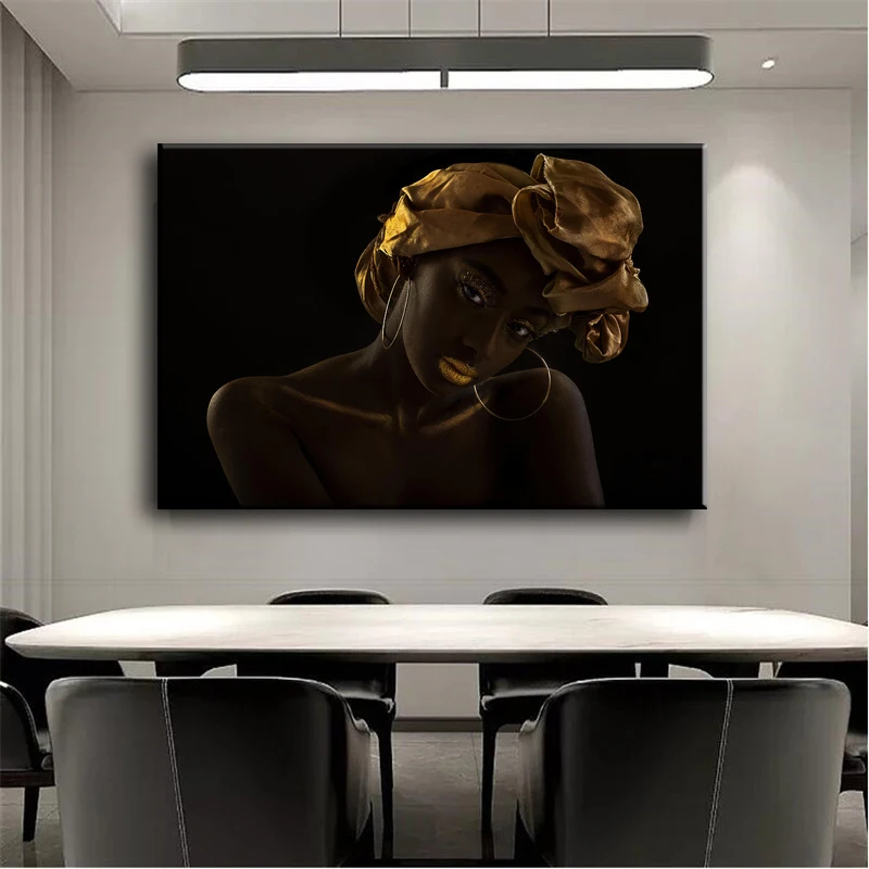 Современная африканская черная Золотая Женская картина маслом на холсте