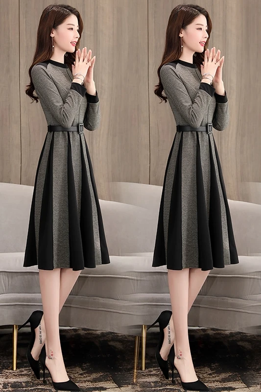 

spring and autumn new women's Korean version of the waist was thin long-sleeved dress in the long section of the bottoming dress