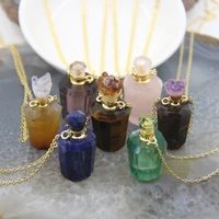 natural quartz cut faceted perfume bottle pendantshealing crystal essential oil diffuser vial necklace jewelry for women gift