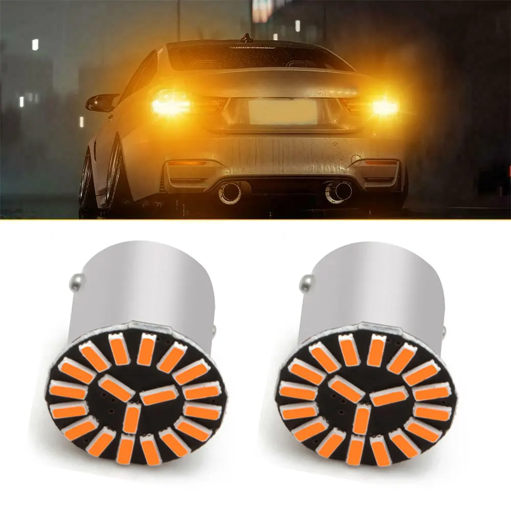 

2pcs 1156 BA15S P21W 7506 LED 4014 SMD Turn Signal Light Bulbs Blinker Indicator Amber Orange Bright 3000K Lamp Car Accessories