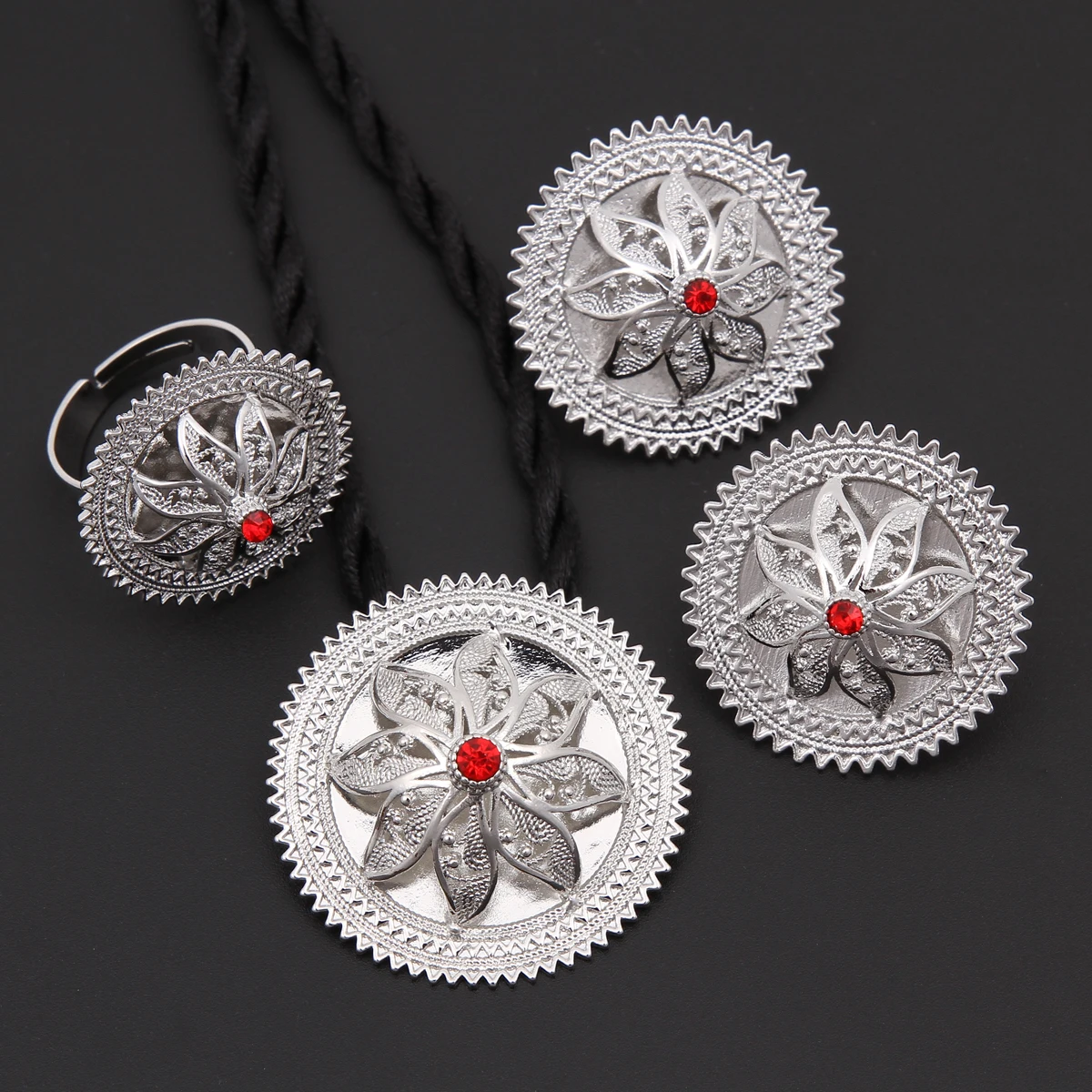 Яркий Серебряный цветок Эфиопский Свадебный кулон цепочка серьги кольцо Африка