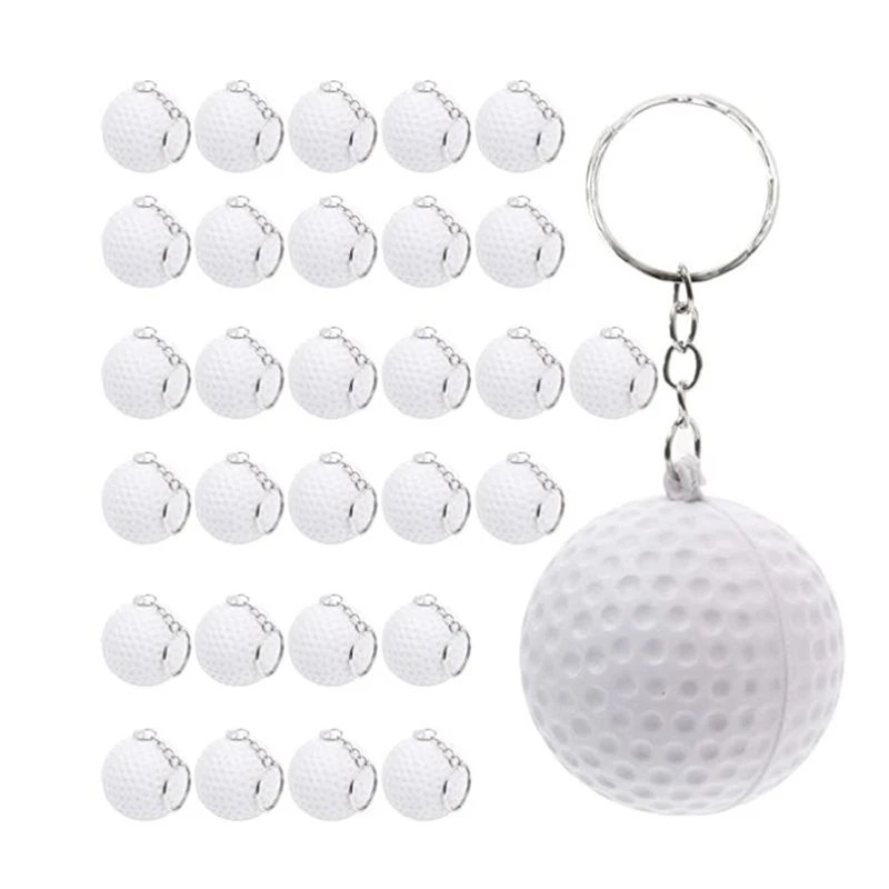 

White PU Golf Ball Keychain Bulk Set (1.57 Inches, 30 Pack),Golf Accessories