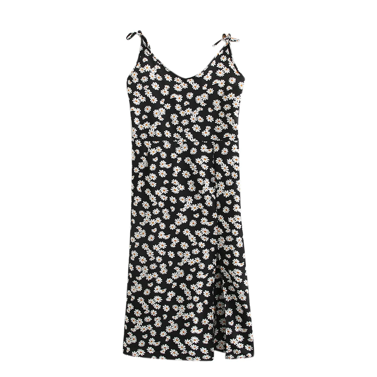 Женское летнее платье женское цельнокроеное на бретельках с ромашками модное