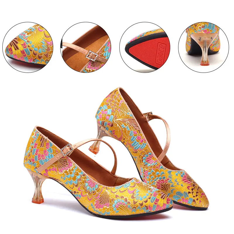 Rubber Sole Embroidery Series Adult Ladies Modern Dance Shoes National Style Female Adult Cheongsam Han Dress Shoes Square Dance