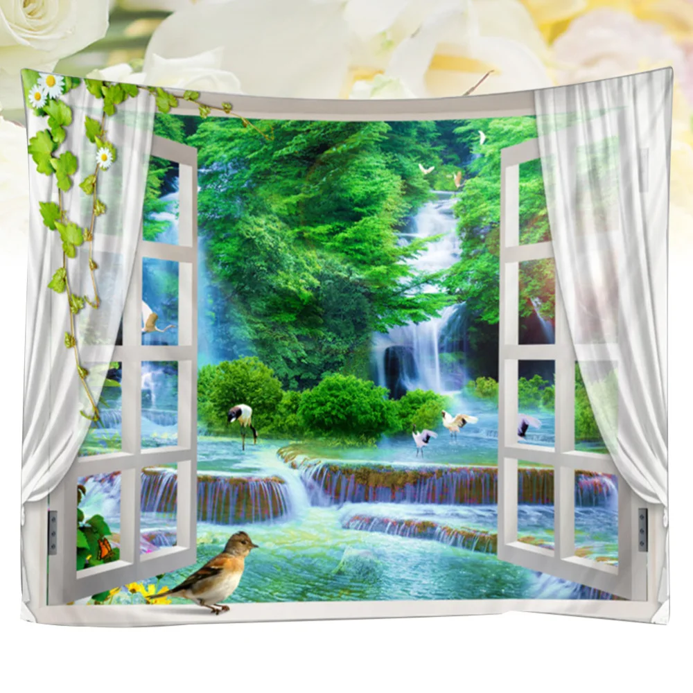 

1Pc 150x130cm Outside Window Landscape Hanging Blanket Unique Charming Scenery Tapestry Household Decorative Backdrop