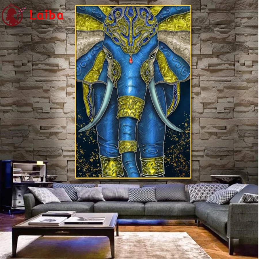 

Алмазная 5D Вышивка «сделай сам», абстрактное искусство, золотой, синий слон, полный набор для рукоделия, алмазная живопись, вышивка крестико...