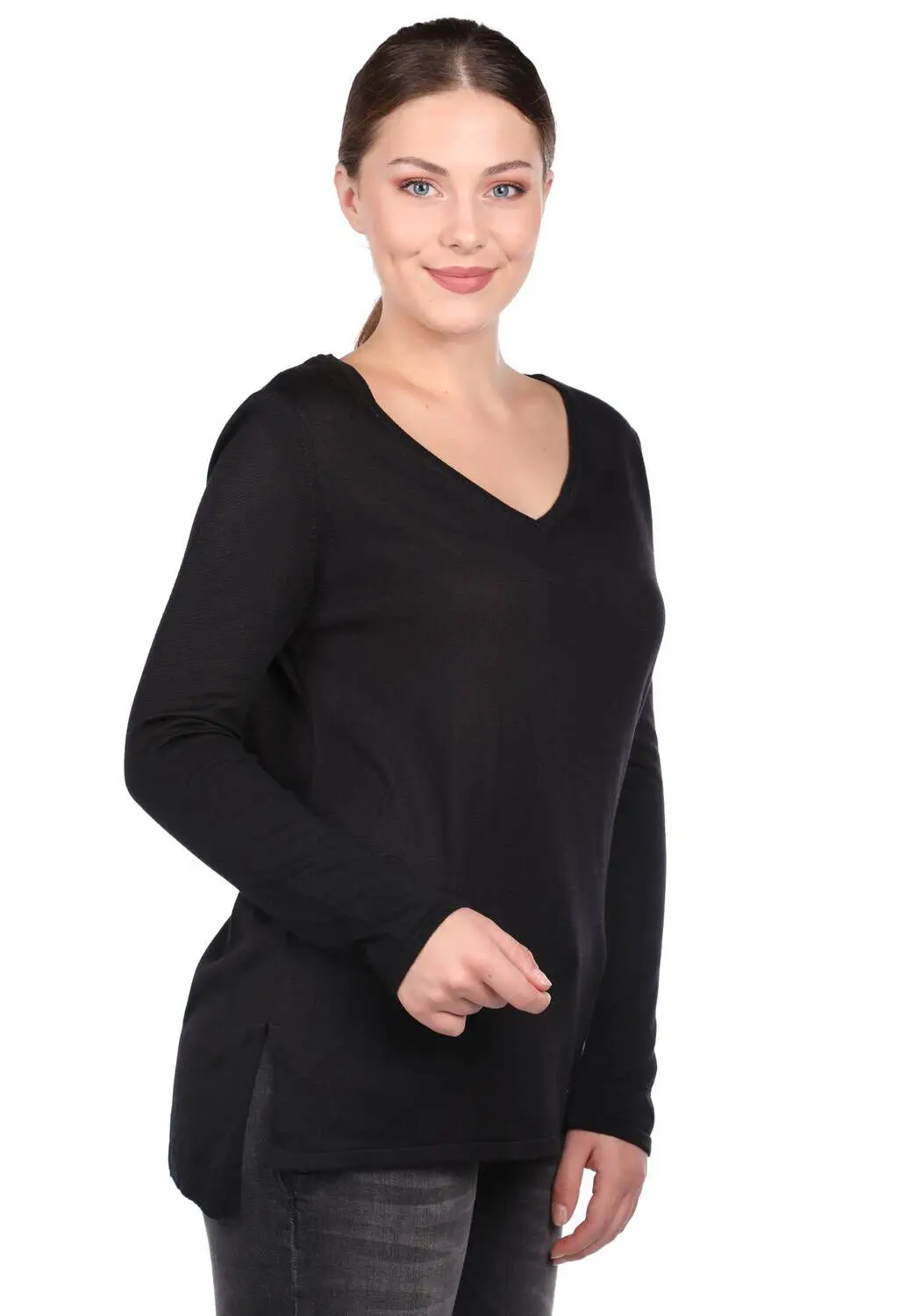 

Black V Neck Slim Women Knitwear Sweater