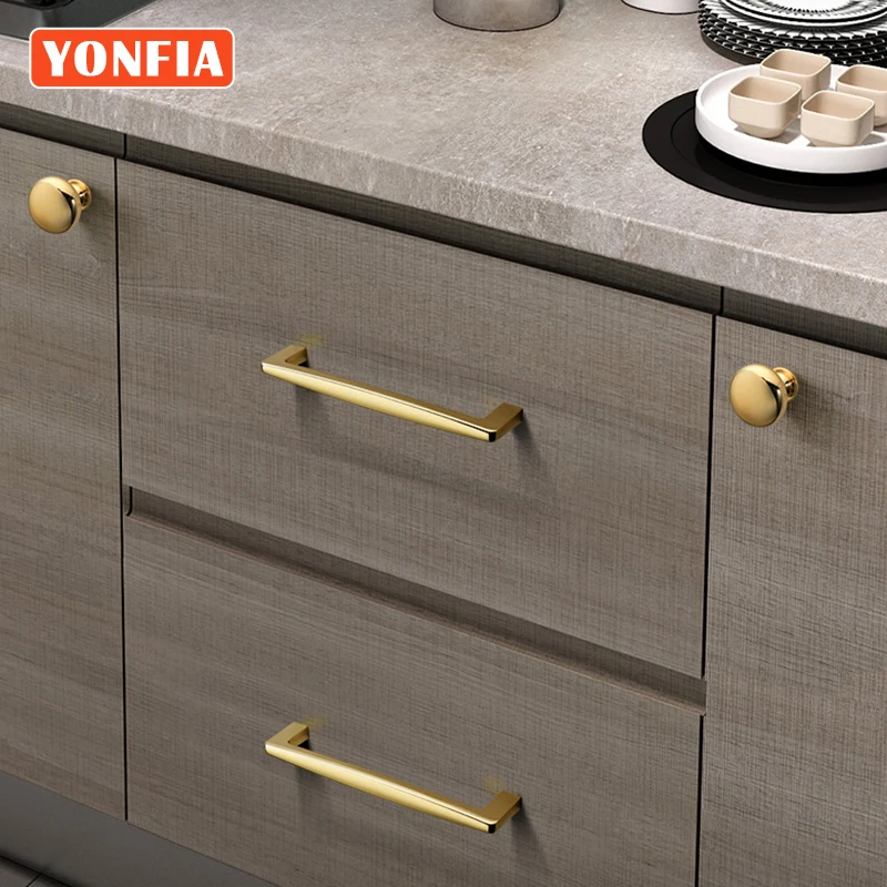 

YONFIA 3679 Home Hardware Furniture Accessories Modern Kitchen Furniture Handle PVD Gold Drawer Knob and Handles for Cabinet