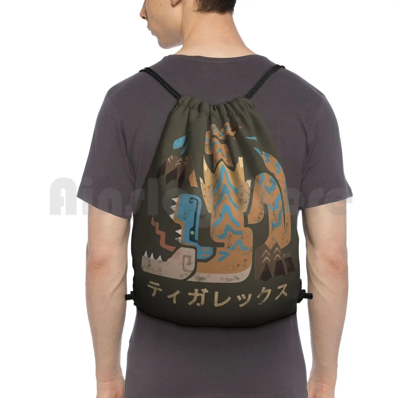 

Monster Hunter World Iceborne Tigrex Kanji Icon Backpack Drawstring Bags Gym Bag Waterproof Tigrex Monster Hunter Monster