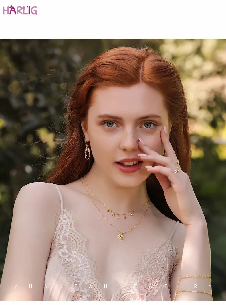 

Harlig sterling silver s925 gold color pendant necklace allergy free adjustable chain fashion jewelry