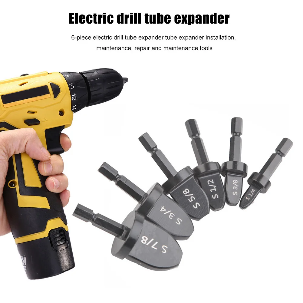 

6Pcs Copper Pipe Drill Bits Flaring Hex Handle Practical Tube Expander Set Accurate Rotary Tool Durable Swaging Air Conditioner