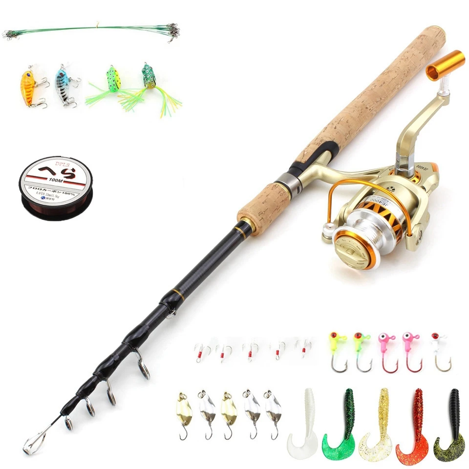 

1.8m 2.1m 2.4m 2.7m fishing rod and Spinning Reel set wooden handle Trout lure rod fishing hook line Baits Fishing Tackle