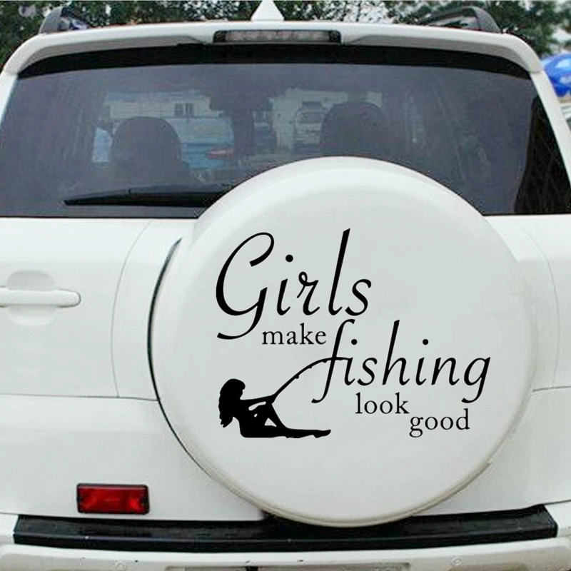 

CK20840# Die-Cut Vinyl Decal Girls Make Fishing Look Good Car Sticker Waterproof Auto Decors on Bumper Window Laptop