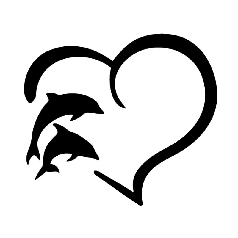 

A-0145 Creative Heart-shaped Dolphin Art Silhouette Modeling Car Sticker PVC Fashion Auto Decorative Accessories Exquisite Decal