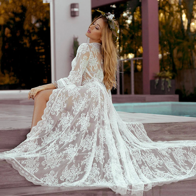 Туники для пляжа длинное кружевное пляжное платье женщин купальник накидка плюс