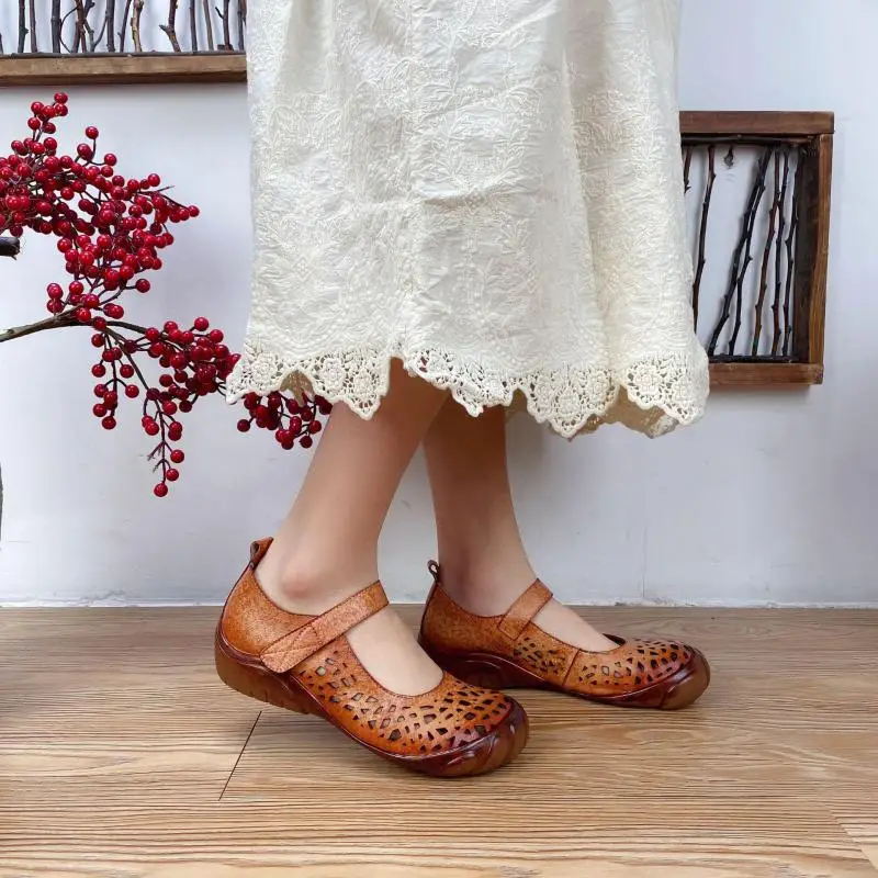 

YourSeason Ladies Vintage Shoes Genuine Leather Flat With Handmade Concise Casual Women Hook Loop 2021 Summer Sandals