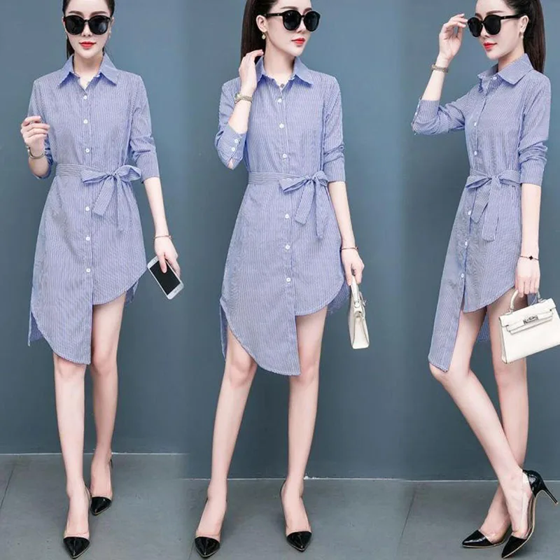 

Plus size 3XL 4XL Women Striped Irregular Long Blouses Shirts Femme 2021 Long Sleeve Split Oversized Blouse Blusas Tops Mujer
