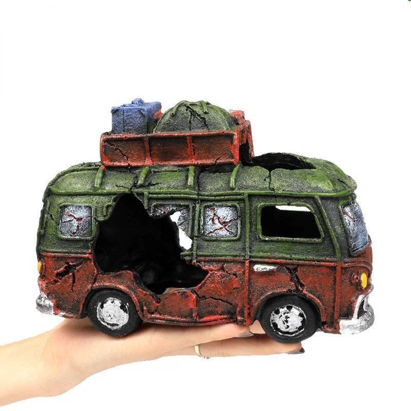 

Fish House Fish Tank Resin Bottom Aquarium Ornament Landscaping Accessories Decor Bus car dodge house Pirate Ship Wreck Ship