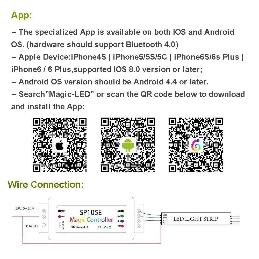 Светодиодная ленсветильник управления SP105E совместимая с Bluetooth WS2801 WS2811 WS2812B SK6812