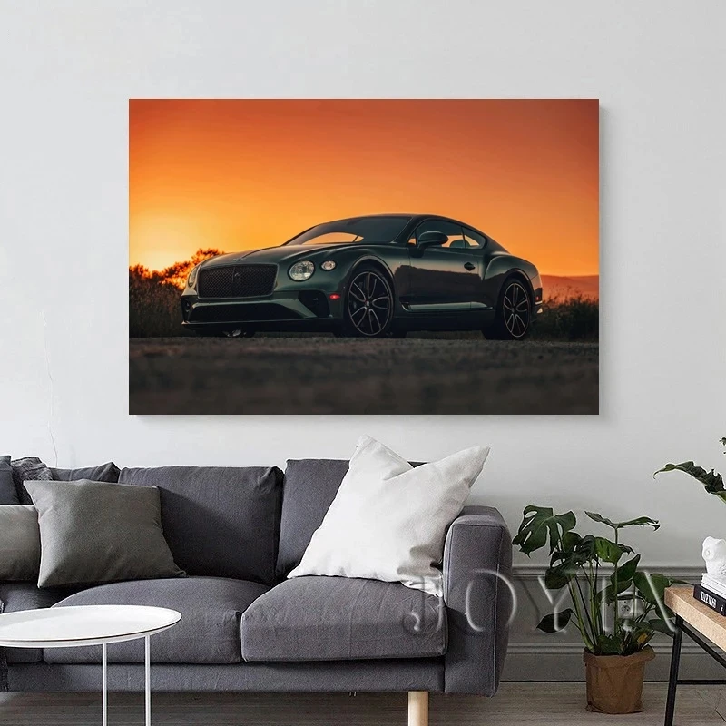 

Bentley Continental GT V8 Car Grand Tourer Green Car Wall Art Posters Fabric Canvas Print Paintings for Living Room Decor