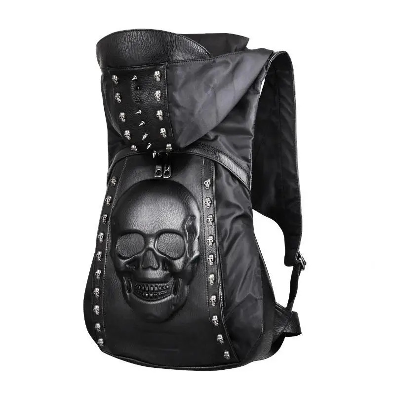 Кожаный рюкзак с 3d-черепом заклепками и черепом капюшоном сумка для одежды сумки