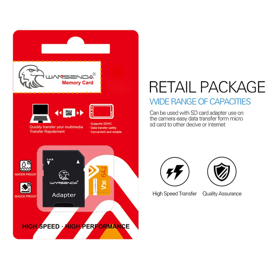 Новая карта памяти WANSENDA Micro SD 64 ГБ 32 16 8 флеш mini TF Memoia для смартфонов и планшетных