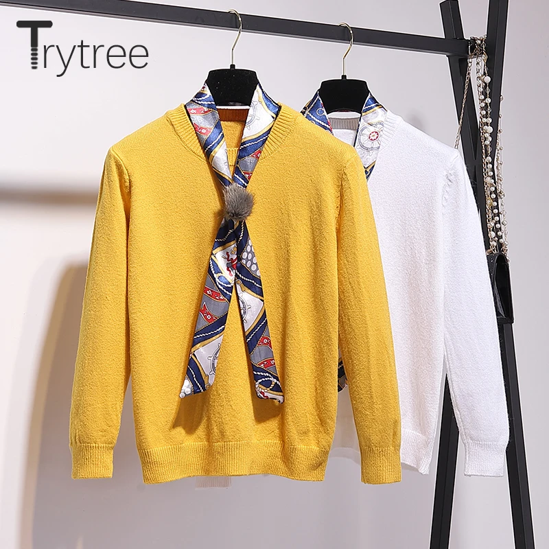 Осенне зимний комплект из двух предметов Trytree 2020 повседневный вязаный однотонный