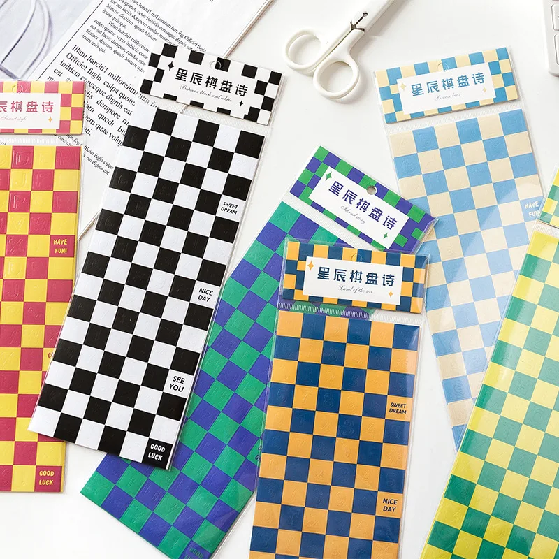 

4Pcs/Set Checkerboard Lattice Decorate Stickers Letter Scrapbooking Stick Label Diary Stationery Sticker Accessories