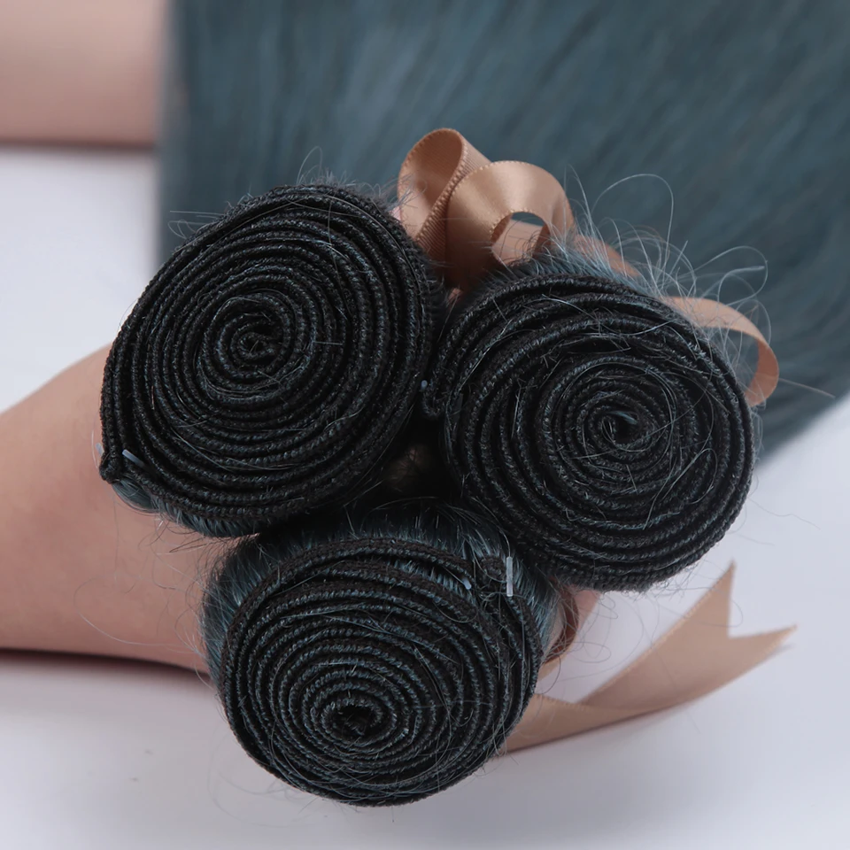 Remy Форте прямые пряди с закрытием 26 дюймов синий Цветной 100% бразильские волосы