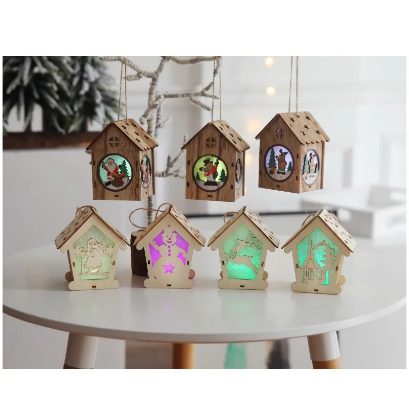 DIY креативный светящийся деревянный дом рождественская елка подвесные украшения