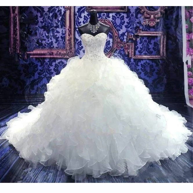 2019 роскошное вышитое бисером бальное платье Свадебные платья Милая органза