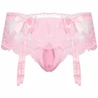 Кружевное нижнее белье sпанси с чулками, мужские прозрачные трусы с подвязками, сексуальное эротическое нижнее белье для геев