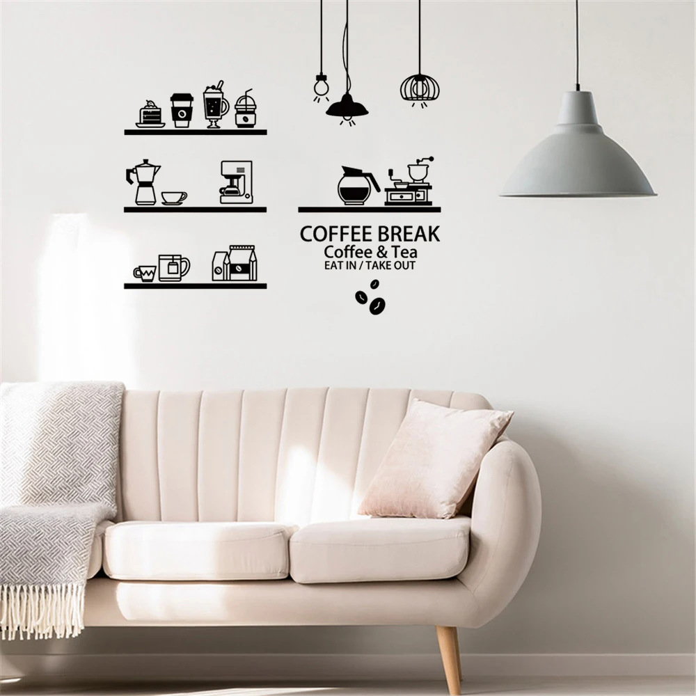 Coffee Shop Sticker Bean Milk tea Decal Cafe Cup Poster Vinyl Art Wall Decor Mural Decoration Break Bread Coffee Glass Decals