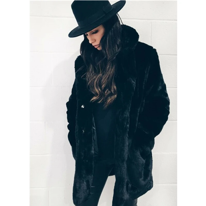

Winter Plush Fluffy Coats Women Lapel Neck Open Front Faux Fur Warm Jackets Solid Long Sleeve Overcoats Casual Outwear