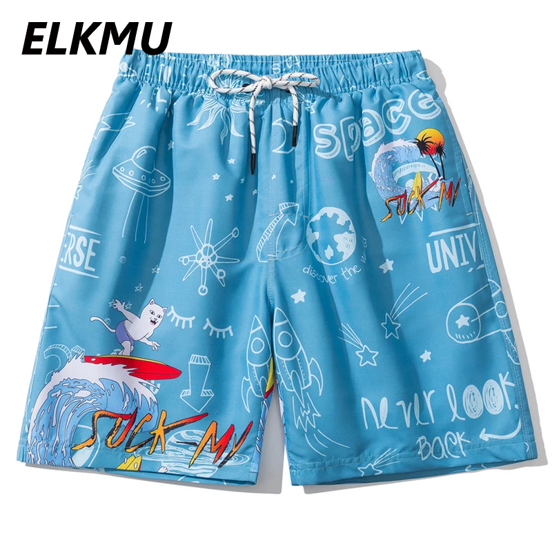 

ELKMU Summer Beach Shorts Hip Hop Streetwear Cartoons Graffiti Shorts Sweatpants Casual Harajuku Bottoms Elastic Waist HE882