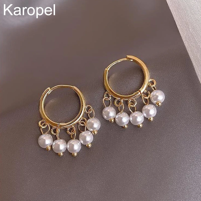 

Karopel 925 Sterling Silver Earrings Simple Pearls Hoop Earrings for Women Earrings Oorbellen Fashion 2021 Jewelry Earrings