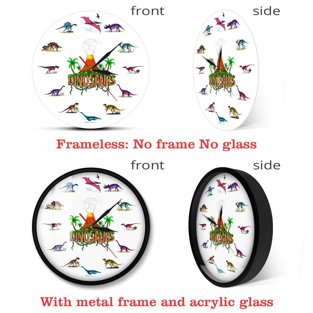 Дино скелеты с красочным рисунком акриловые настенные часы извержение вулкана