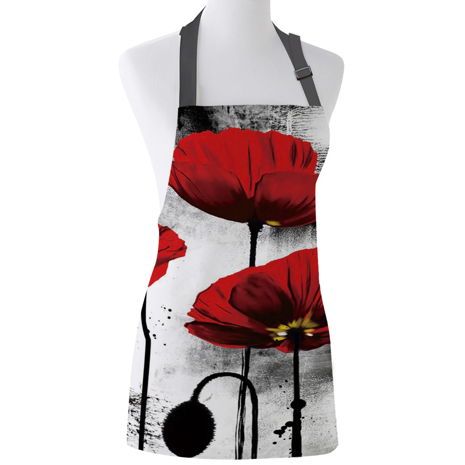 

Фартук с рисунком Поппи, индивидуальный дизайн, регулируемый холст, Кухонные фартуки для отелей, кафе, для девушек, пар, для приготовления пи...